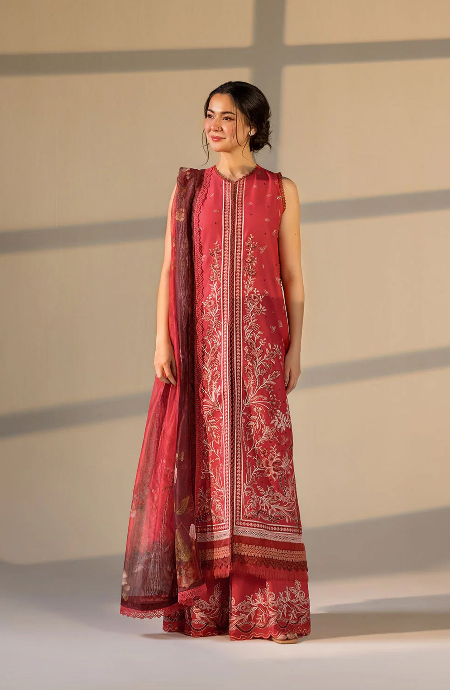 Sobia Nazir Vital Embroidered Lawn Unstitched 3 Piece Suit - 12A - SBN26VT - Red - Summer Collection