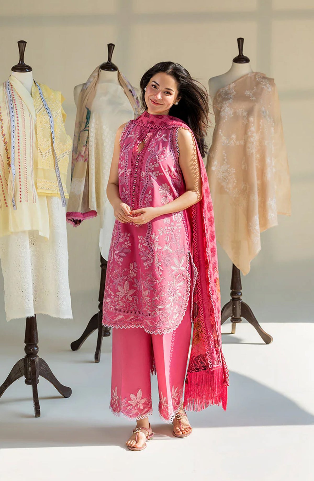 Sobia Nazir Vital Embroidered Lawn Unstitched 3 Piece Suit - 8A - SBN26VT - Pink - Summer Collection