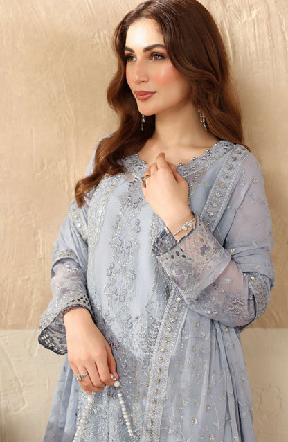 Sonehri by Ramsha Embroidered Chiffon Unstitched 3 Piece Suit - BB-208 - RM25SOHN - Light Blue - Formals Collection