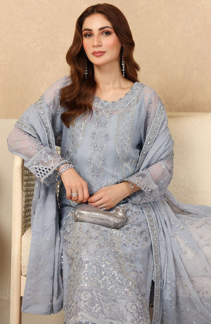 Sonehri by Ramsha Embroidered Chiffon Unstitched 3 Piece Suit - BB-208 - RM25SOHN - Light Blue - Formals Collection