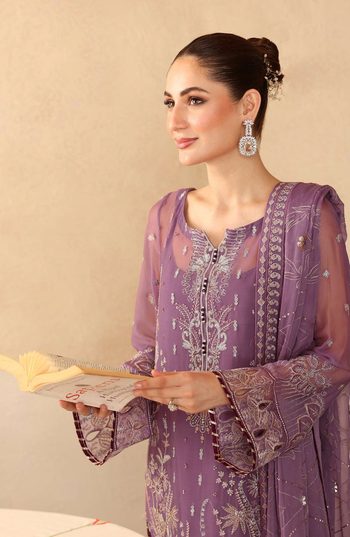 Sonehri by Ramsha Embroidered Chiffon Unstitched 3 Piece Suit - BB-207 - RM25SOHN - Purple - Formals Collection