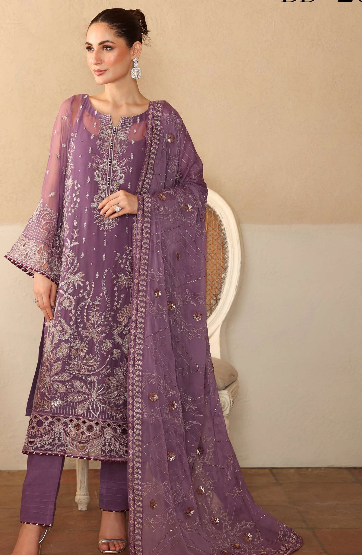 Sonehri by Ramsha Embroidered Chiffon Unstitched 3 Piece Suit - BB-207 - RM25SOHN - Purple - Formals Collection