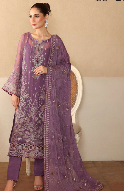 Sonehri by Ramsha Embroidered Chiffon Unstitched 3 Piece Suit - BB-207 - RM25SOHN - Purple - Formals Collection