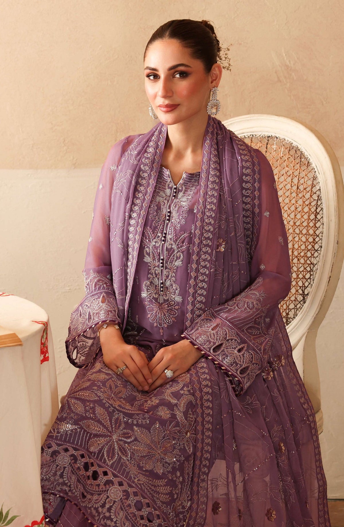 Sonehri by Ramsha Embroidered Chiffon Unstitched 3 Piece Suit - BB-207 - RM25SOHN - Purple - Formals Collection