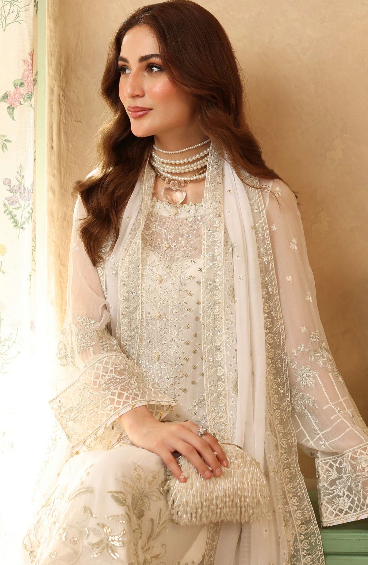 Sonehri by Ramsha Embroidered Chiffon Unstitched 3 Piece Suit - BB-203 - RM25SOHN - White - Formals Collection
