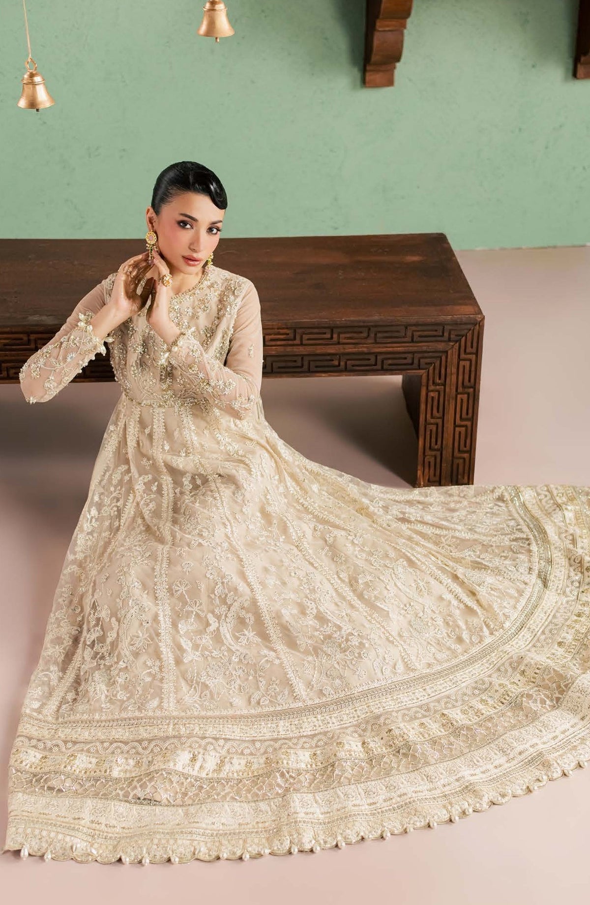 Sorelle by Aylin Luxury Embroidered Net Unstitched 3 Piece Suit - D-02 Aurelle - AYL26SOR - Golden - Festive Collection