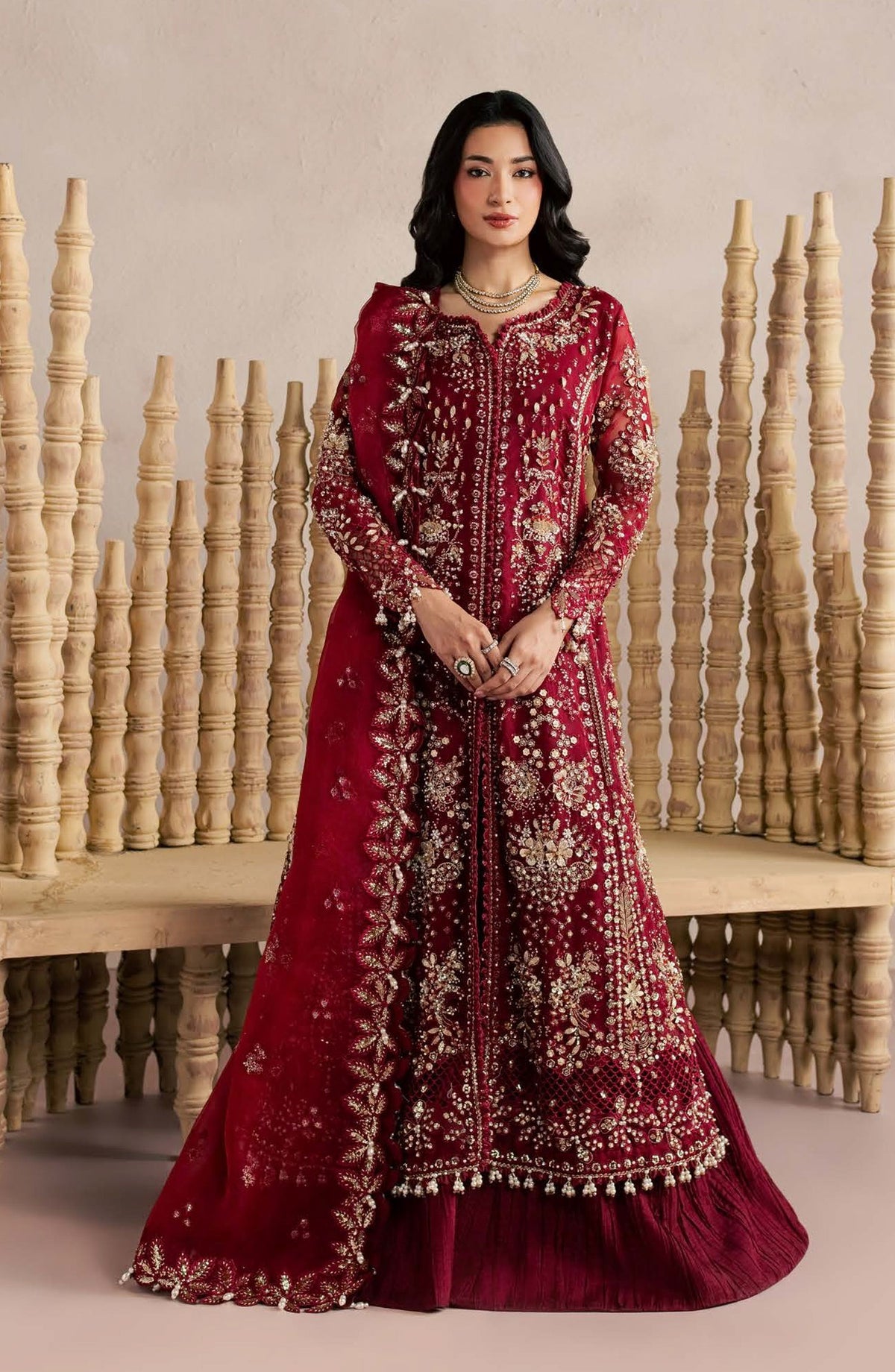 Sorelle by Aylin Luxury Embroidered Organza Unstitched 3 Piece Suit - D-01 Rosaile - AYL26SOR - Red - Festive Collection