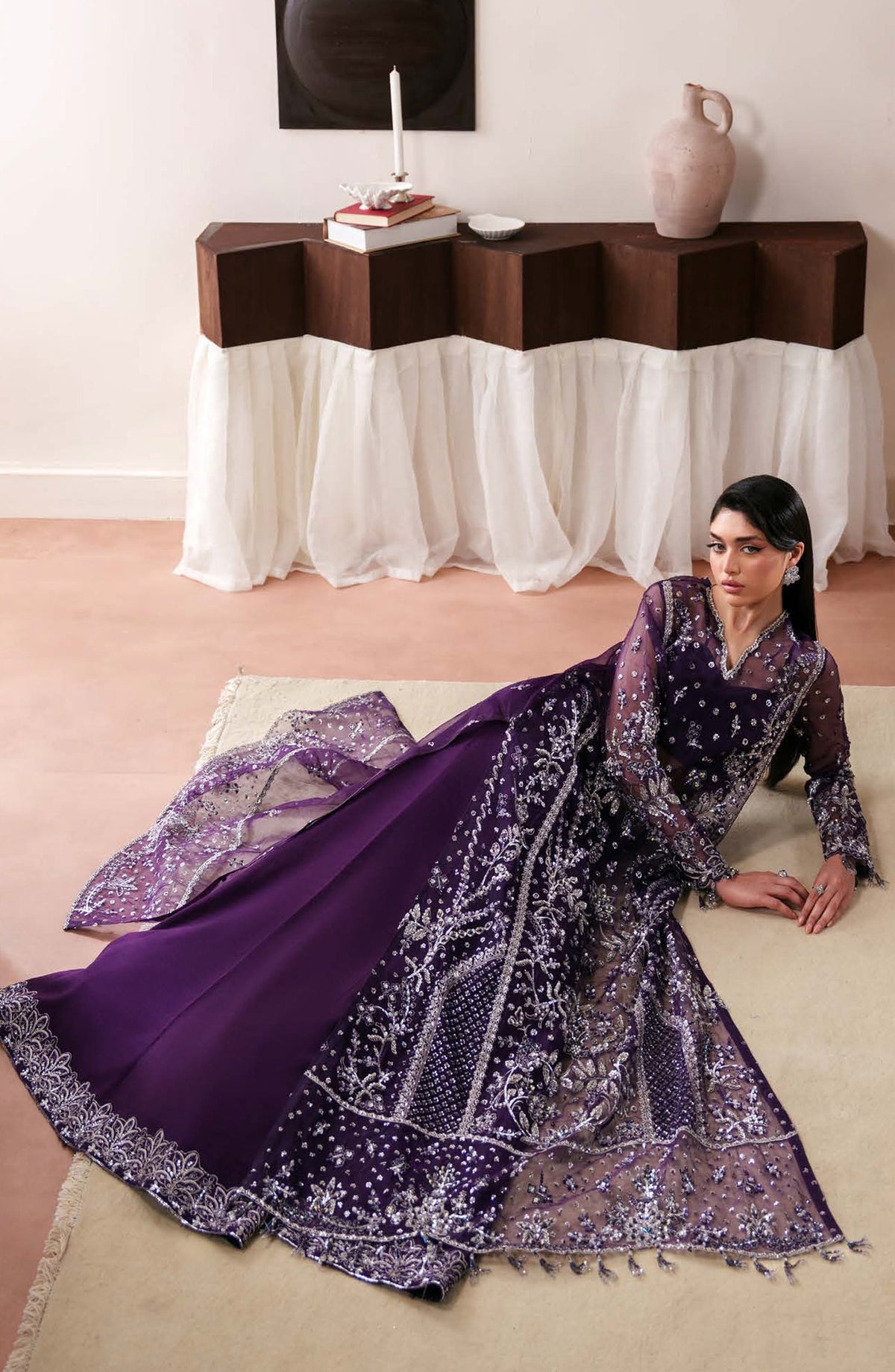Starlit Jewels by Emaan Adeel Embroidered Organza Unstitched 3 Piece Suit - 08 Tourmaline - ED26STJ - Purple - Festive Collection
