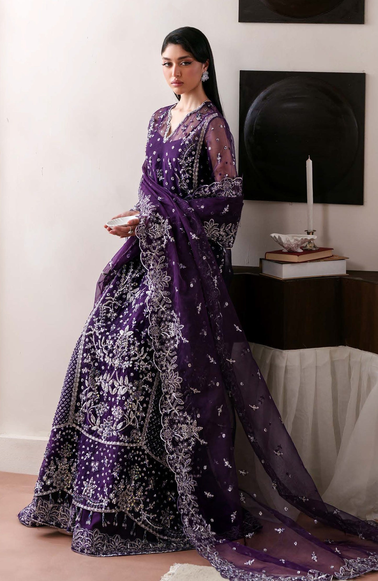 Starlit Jewels by Emaan Adeel Embroidered Organza Unstitched 3 Piece Suit - 08 Tourmaline - ED26STJ - Purple - Festive Collection