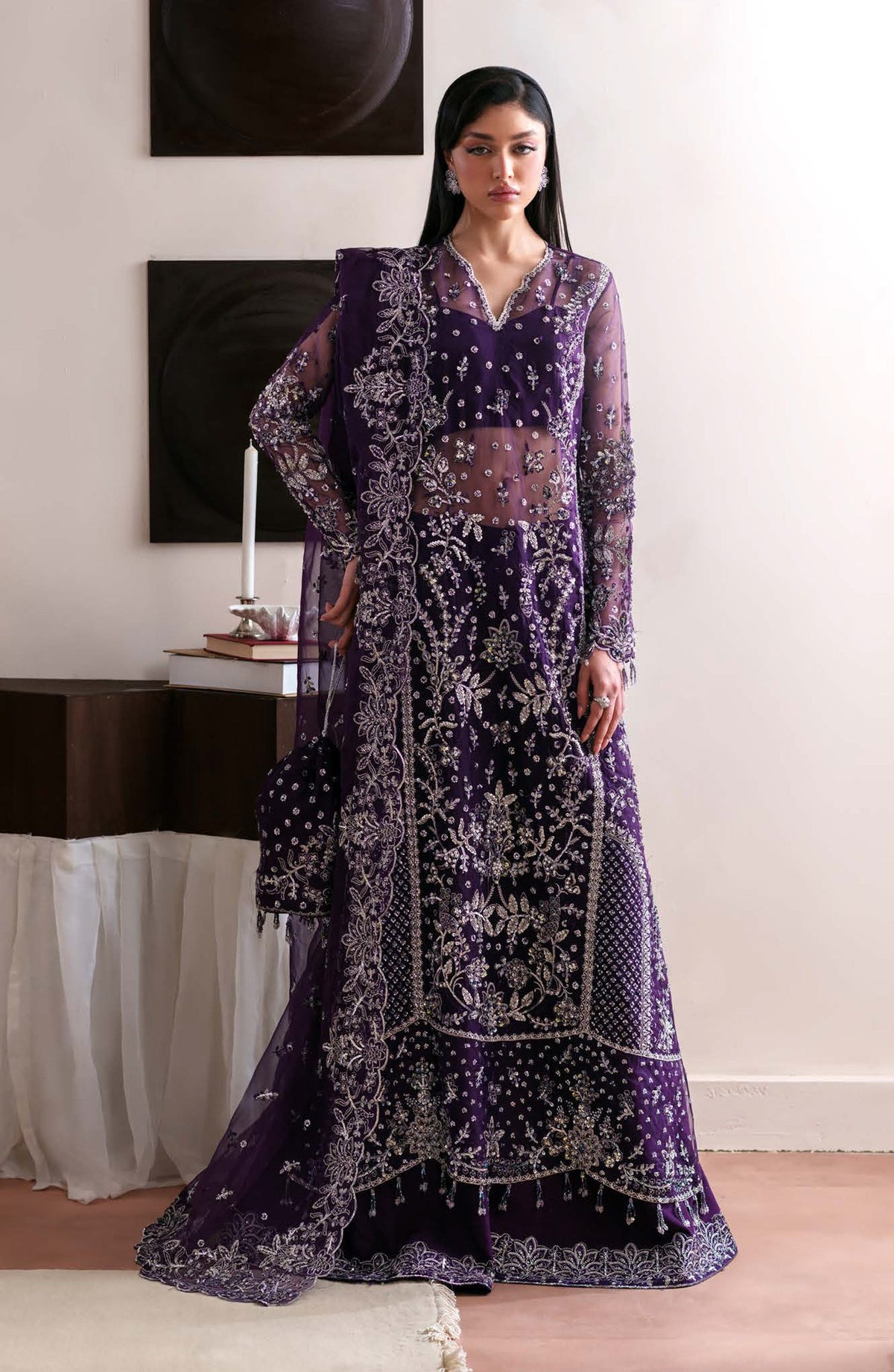 Starlit Jewels by Emaan Adeel Embroidered Organza Unstitched 3 Piece Suit - 08 Tourmaline - ED26STJ - Purple - Festive Collection