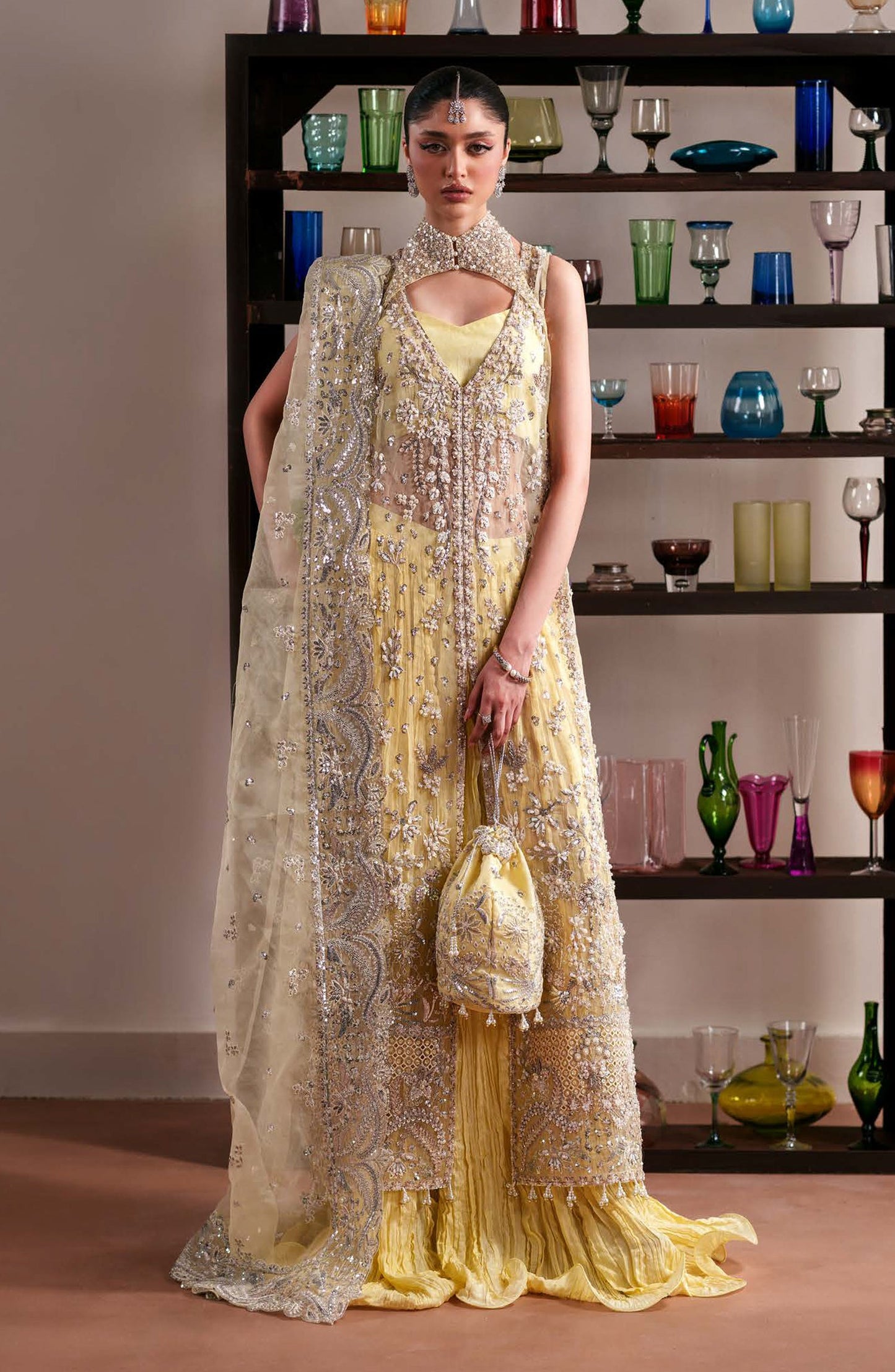 Starlit Jewels by Emaan Adeel Embroidered Organza Unstitched 3 Piece Suit - 07 Lemon Quartz - ED26STJ - Yellow - Festive Collection