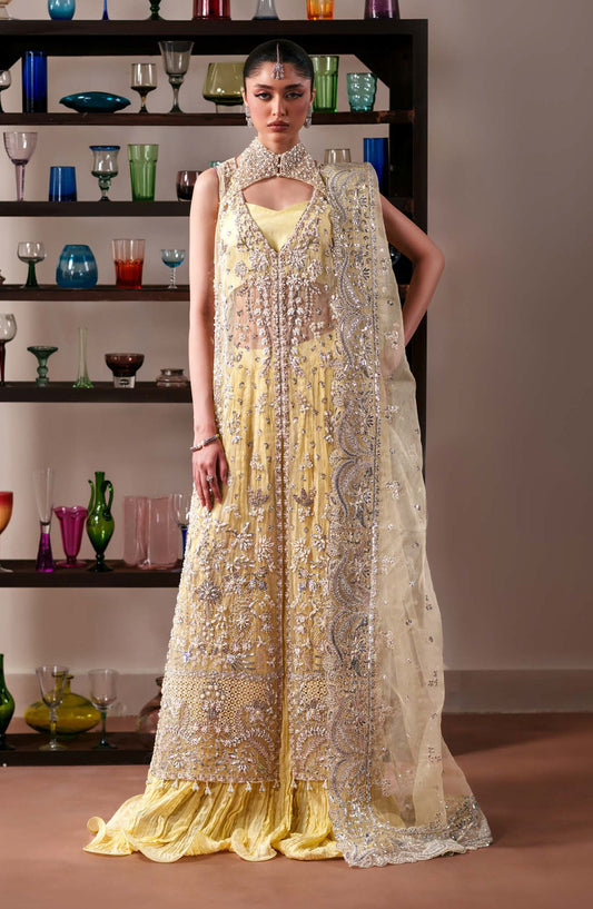 Starlit Jewels by Emaan Adeel Embroidered Organza Unstitched 3 Piece Suit - 07 Lemon Quartz - ED26STJ - Yellow - Festive Collection