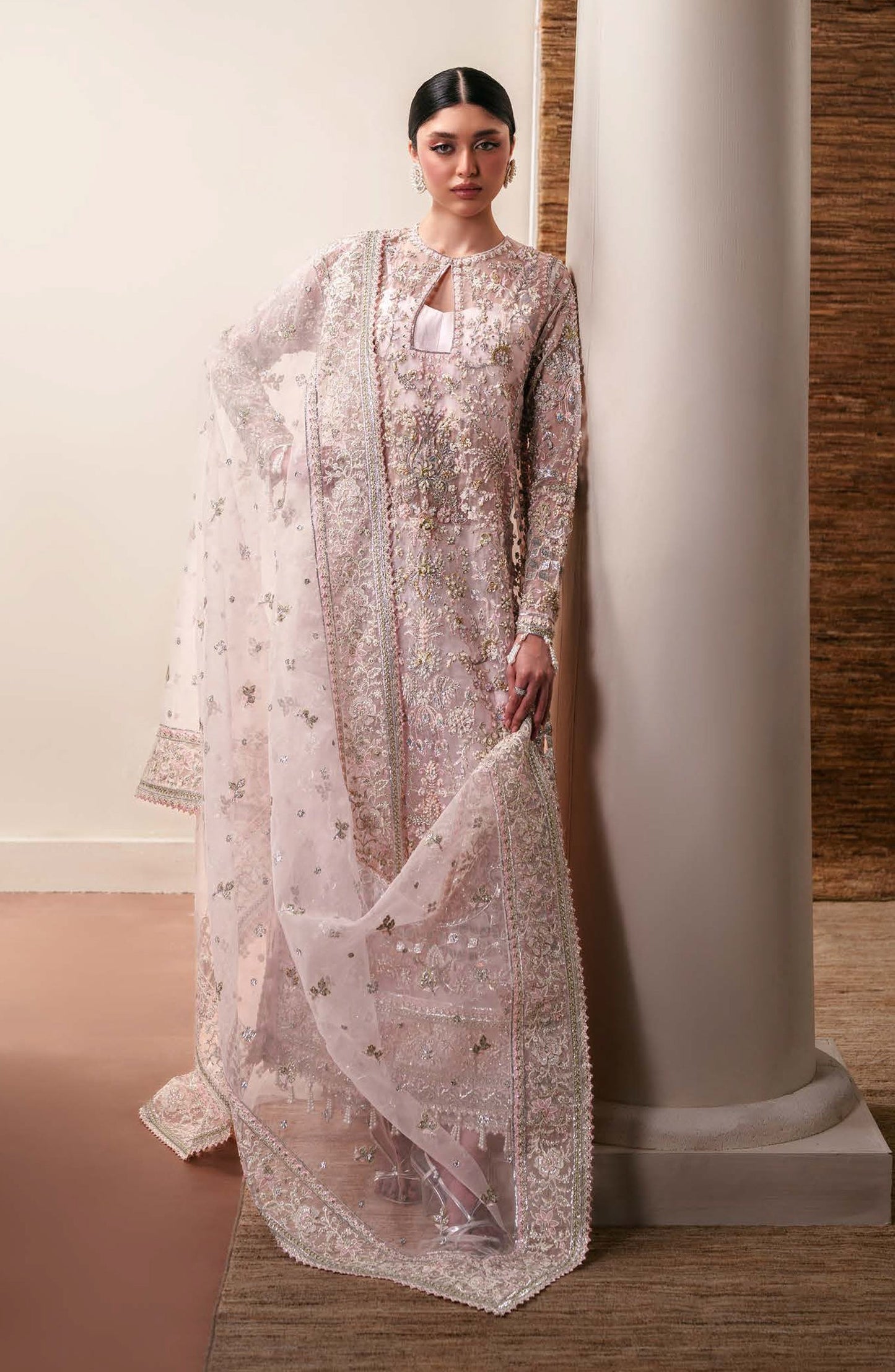 Starlit Jewels by Emaan Adeel Embroidered Organza Unstitched 3 Piece Suit - 05 Pearl Essence - ED26STJ - White - Festive Collection