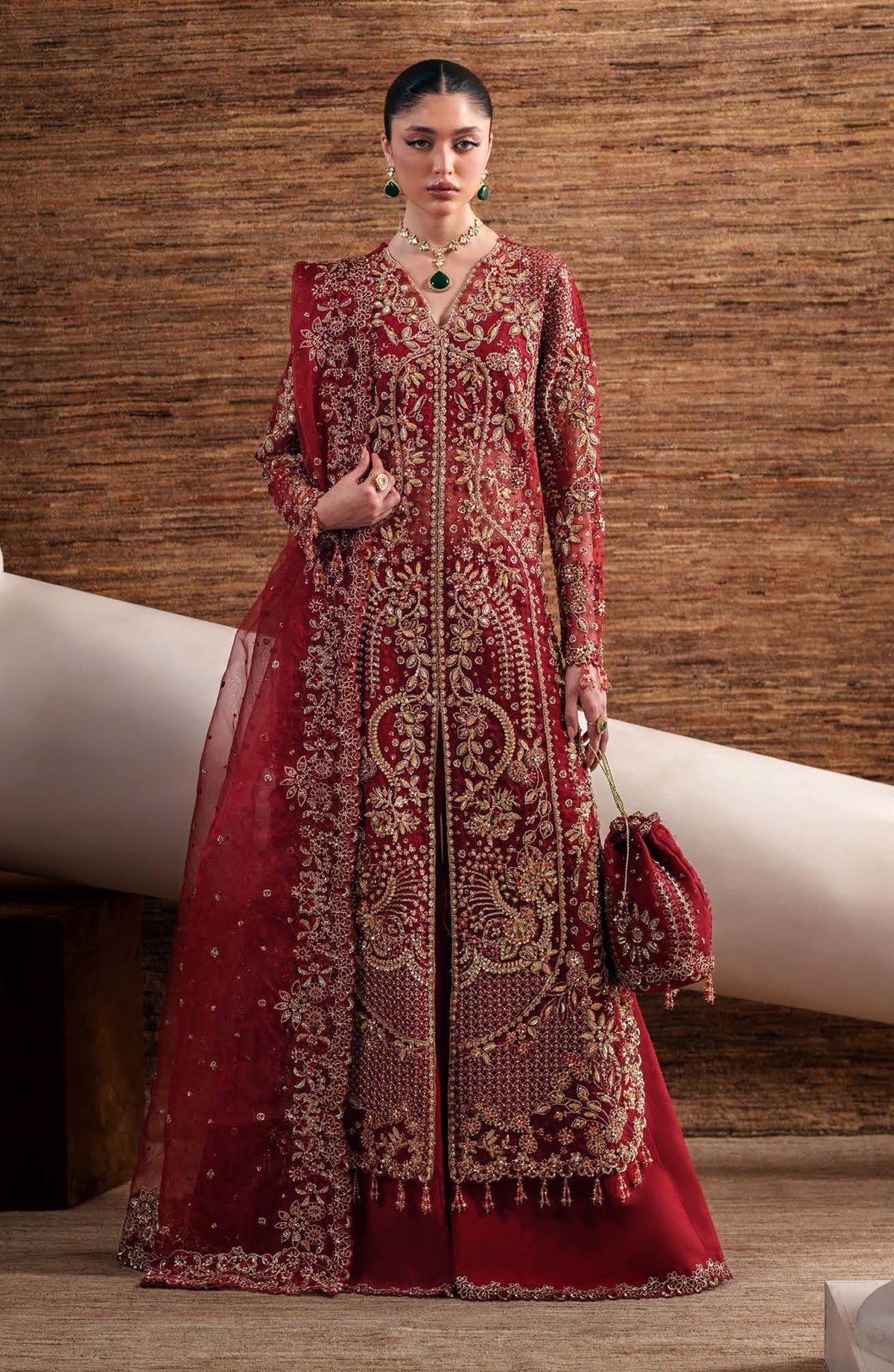 Starlit Jewels by Emaan Adeel Embroidered Organza Unstitched 3 Piece Suit - 04 Ruby Veil - ED26STJ - Red - Festive Collection