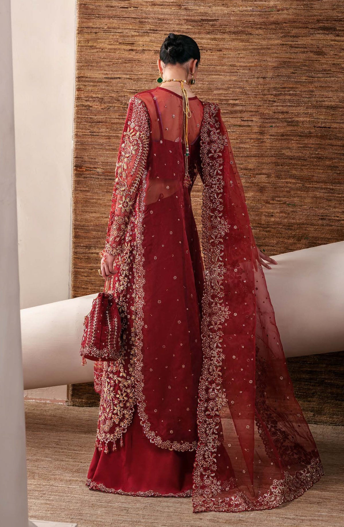 Starlit Jewels by Emaan Adeel Embroidered Organza Unstitched 3 Piece Suit - 04 Ruby Veil - ED26STJ - Red - Festive Collection