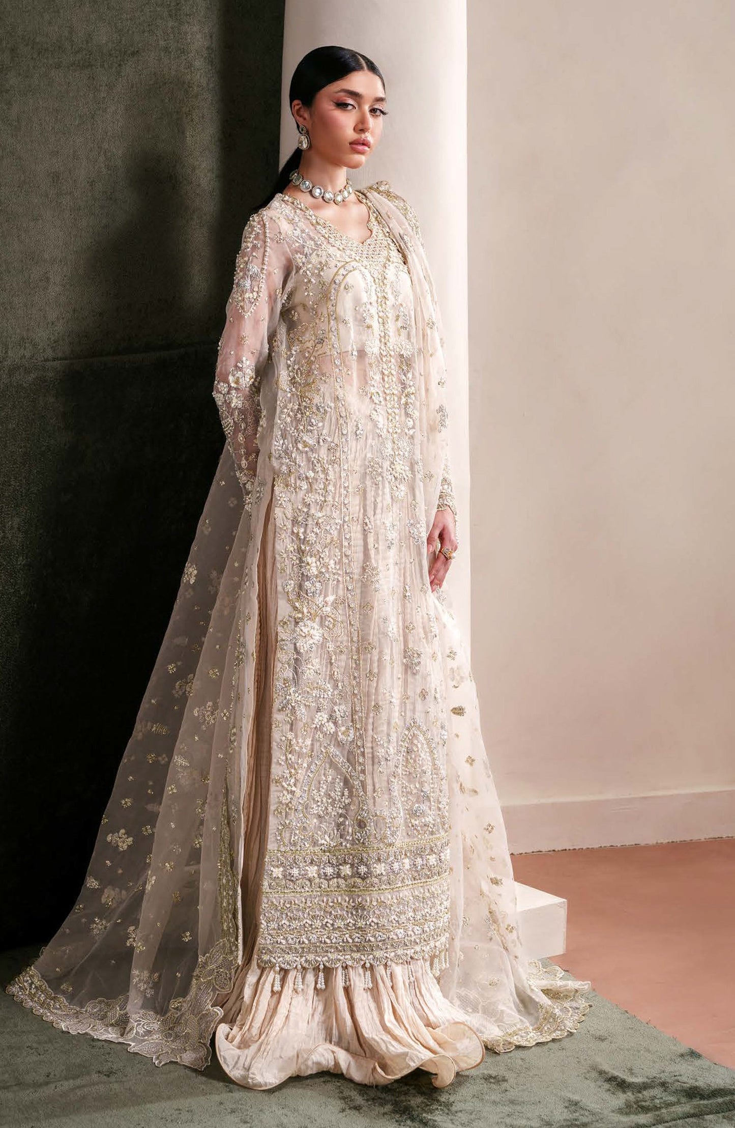 Starlit Jewels by Emaan Adeel Embroidered Organza Unstitched 3 Piece Suit - 03 Howlit - ED26STJ - Fawn - Festive Collection