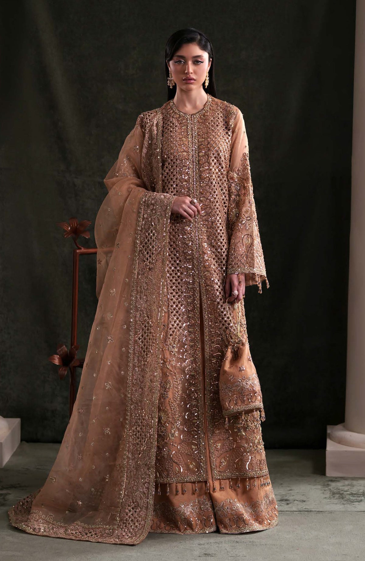 Starlit Jewels by Emaan Adeel Embroidered Organza Unstitched 3 Piece Suit - 02 Hessonite - ED26STJ - Rust - Festive Collection