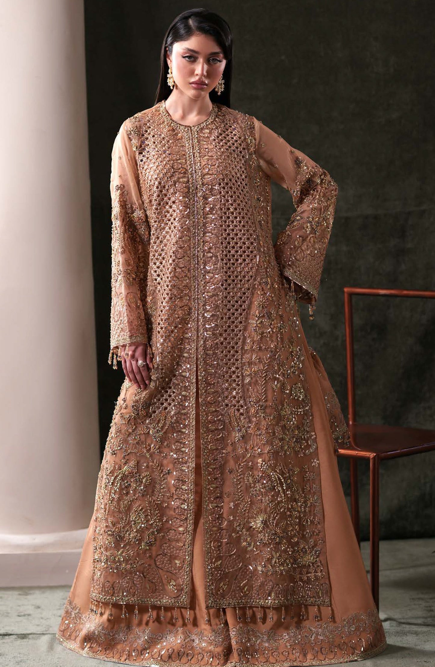 Starlit Jewels by Emaan Adeel Embroidered Organza Unstitched 3 Piece Suit - 02 Hessonite - ED26STJ - Rust - Festive Collection