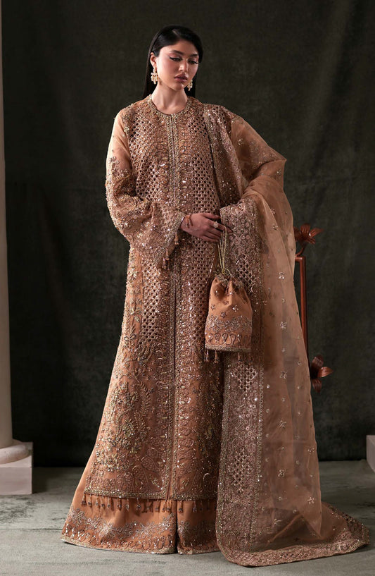 Starlit Jewels by Emaan Adeel Embroidered Organza Unstitched 3 Piece Suit - 02 Hessonite - ED26STJ - Rust - Festive Collection