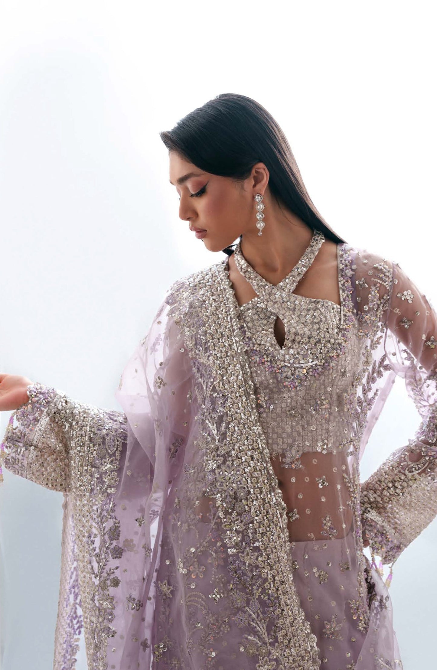 Starlit Jewels by Emaan Adeel Embroidered Organza Unstitched 3 Piece Suit - 01 Lapis - ED26STJ - Purple - Festive Collection