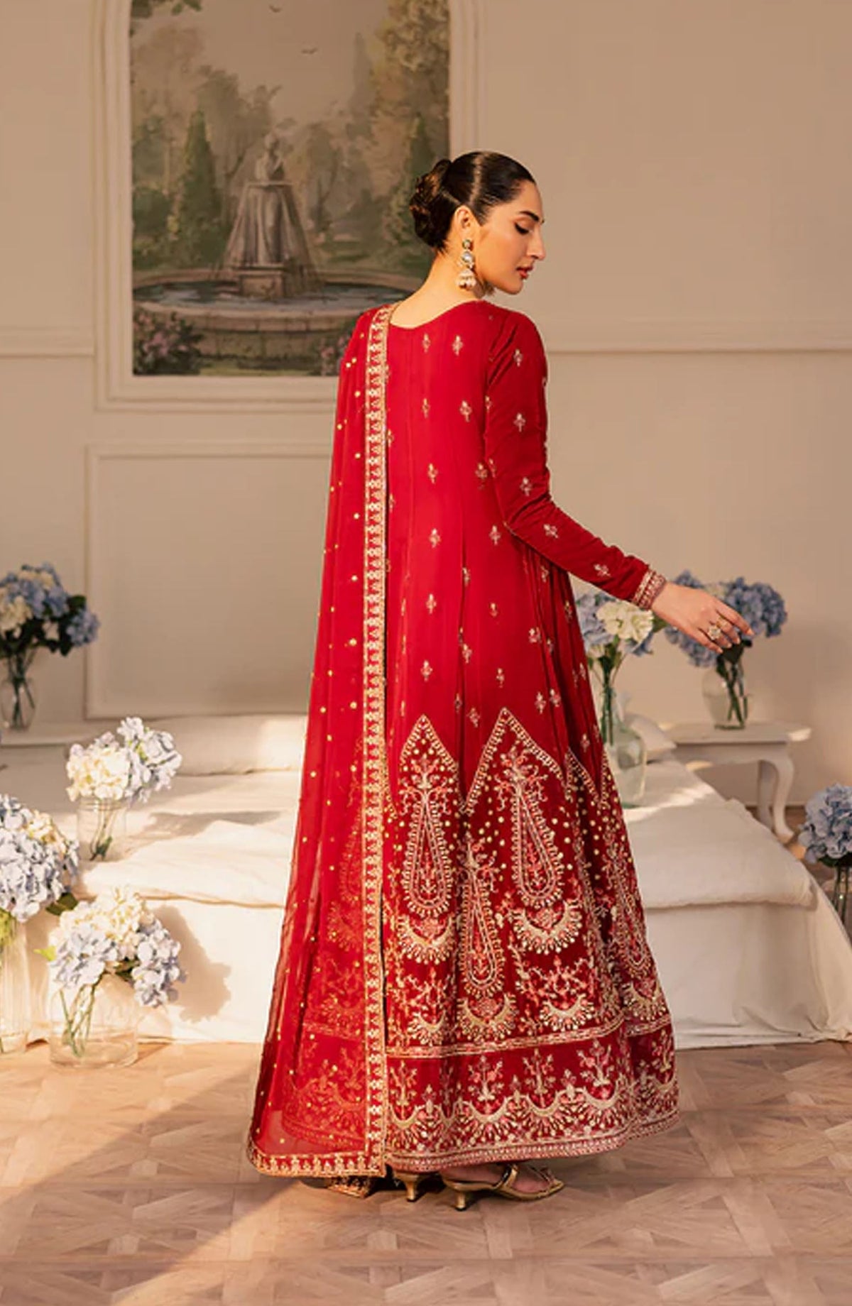Suave by Emaan Adeel Embroidered Chiffon Unstitched 3 Piece Suit - CIREL - ED25SVF - Red - Festive Collection