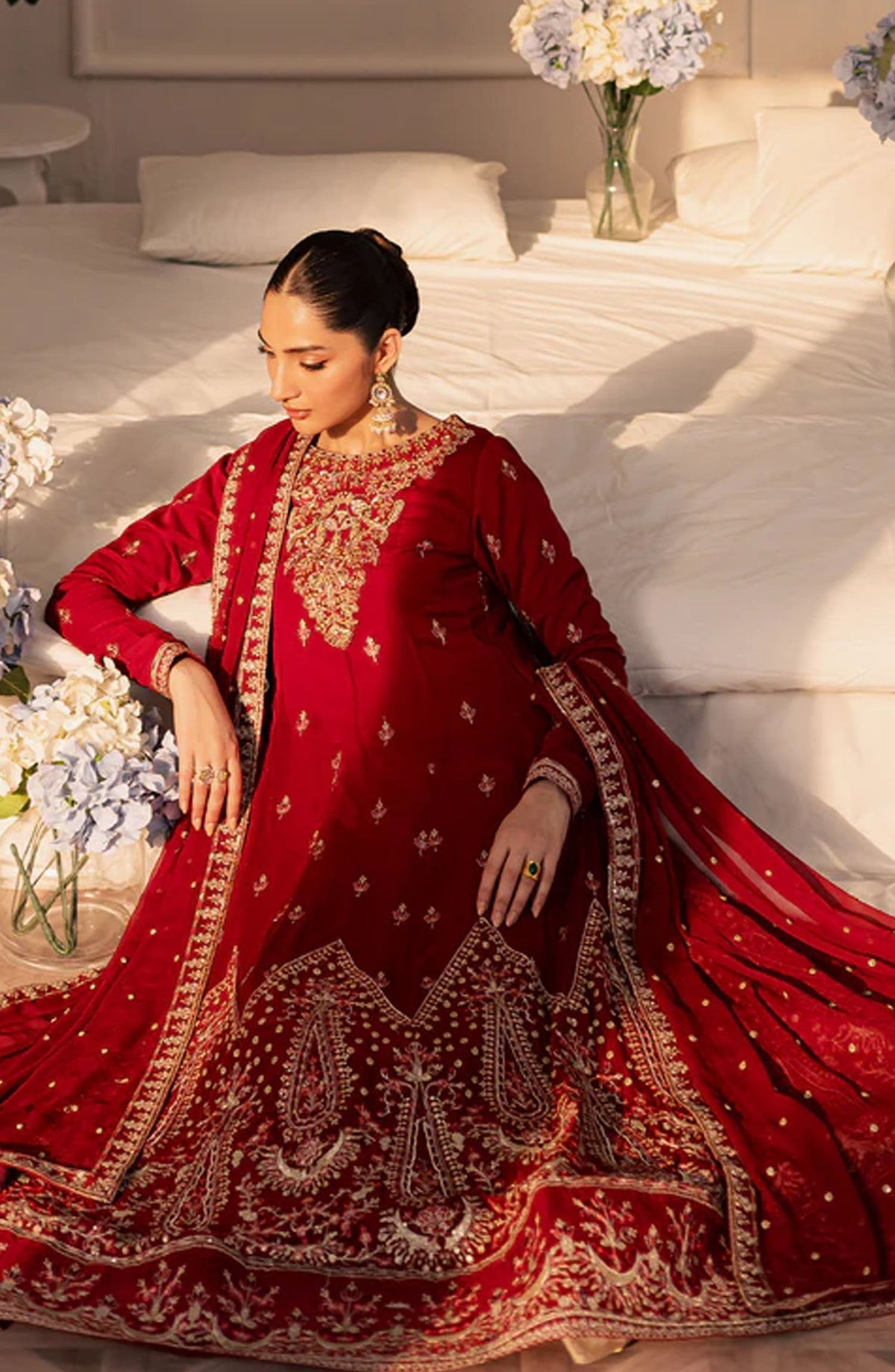 Suave by Emaan Adeel Embroidered Chiffon Unstitched 3 Piece Suit - CIREL - ED25SVF - Red - Festive Collection