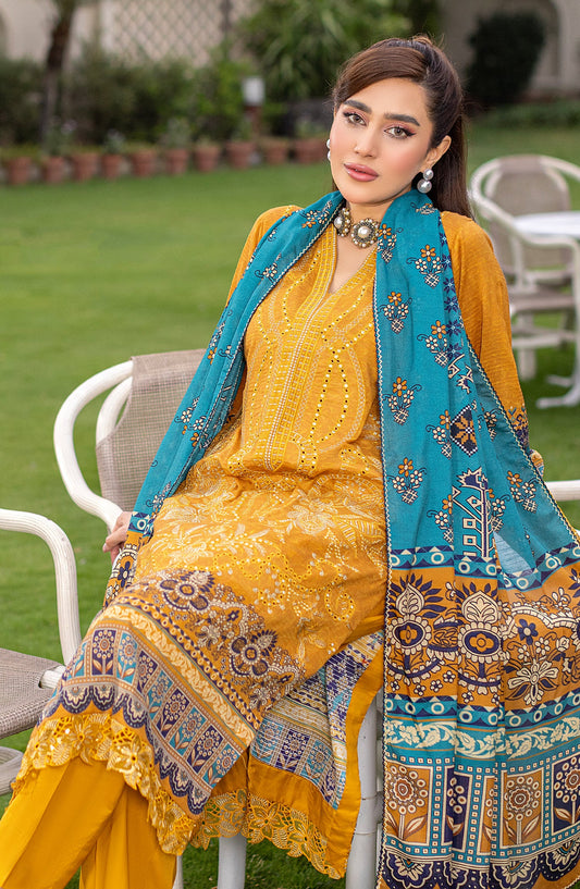 Sub Rang by Embroidered Lawn Unstitched 3 Piece Suit - DP-2826 - AK26SUBR - Mustard - Summer Collection