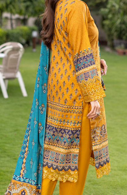 Sub Rang by Embroidered Lawn Unstitched 3 Piece Suit - DP-2826 - AK26SUBR - Mustard - Summer Collection