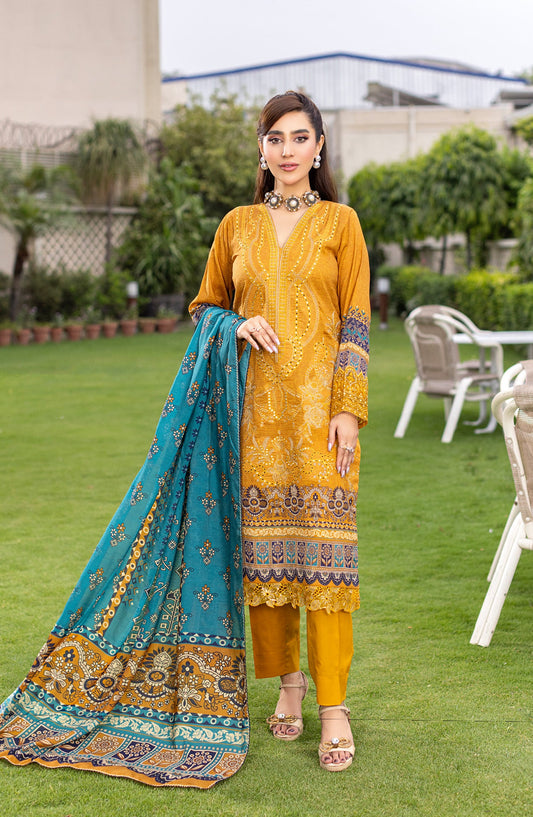 Sub Rang by Embroidered Lawn Unstitched 3 Piece Suit - DP-2826 - AK26SUBR - Mustard - Summer Collection