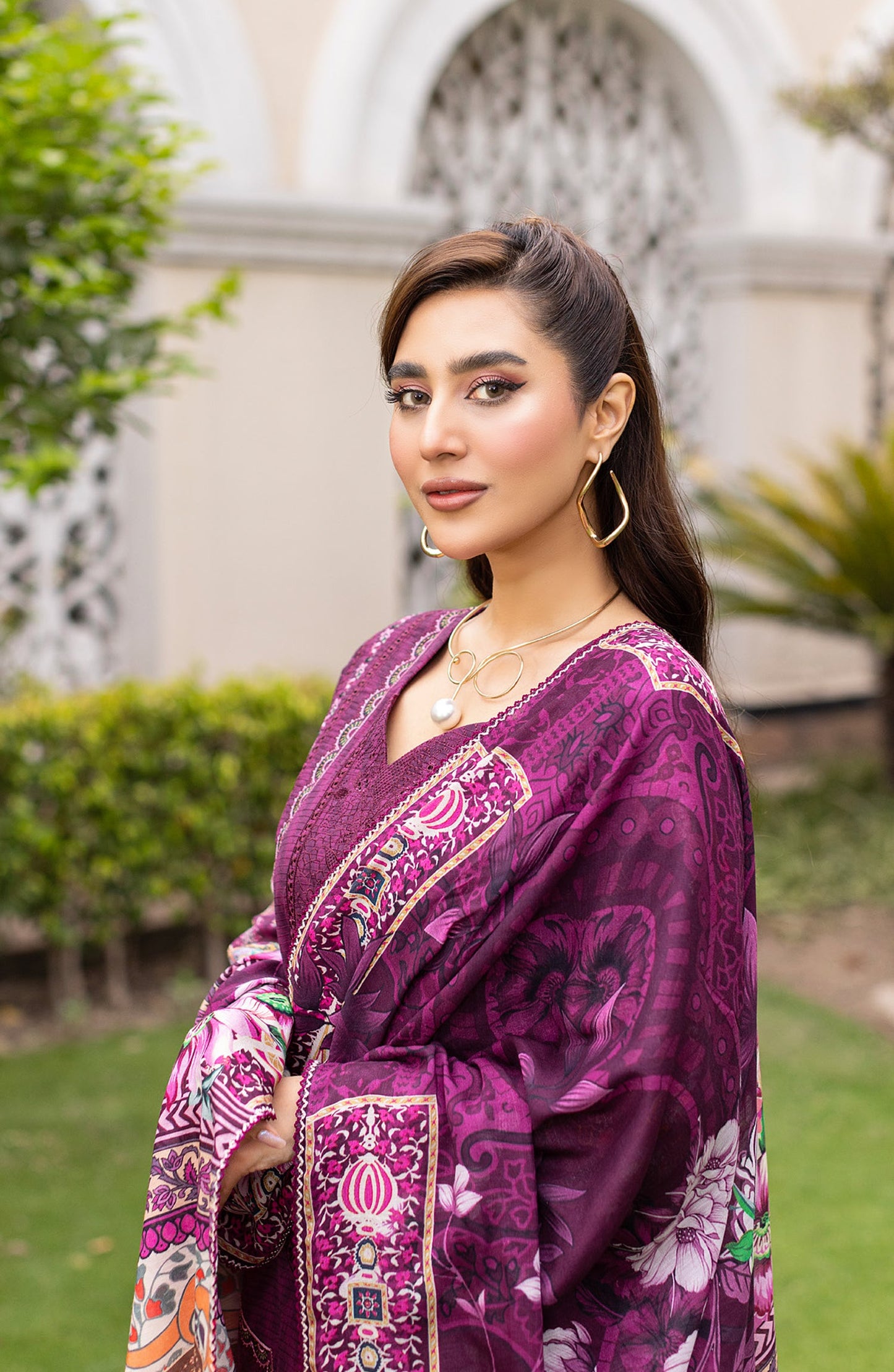 Sub Rang by Embroidered Lawn Unstitched 3 Piece Suit - DP-2825 - AK26SUBR - Purple - Summer Collection