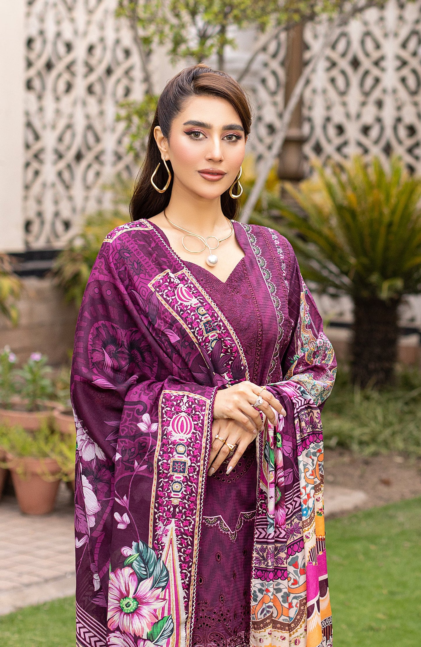Sub Rang by Al Karim Embroidered Lawn Unstitched 3 Piece Suit - DP-2825 - AK26SUBR - Purple - Summer Collection