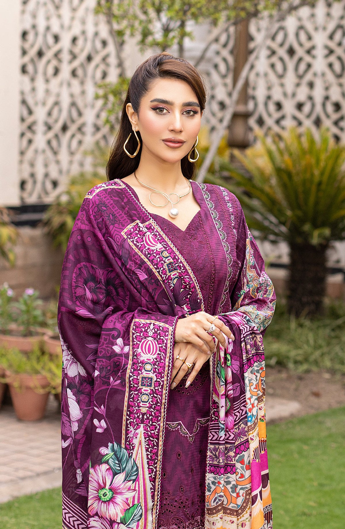 Sub Rang by Embroidered Lawn Unstitched 3 Piece Suit - DP-2825 - AK26SUBR - Purple - Summer Collection