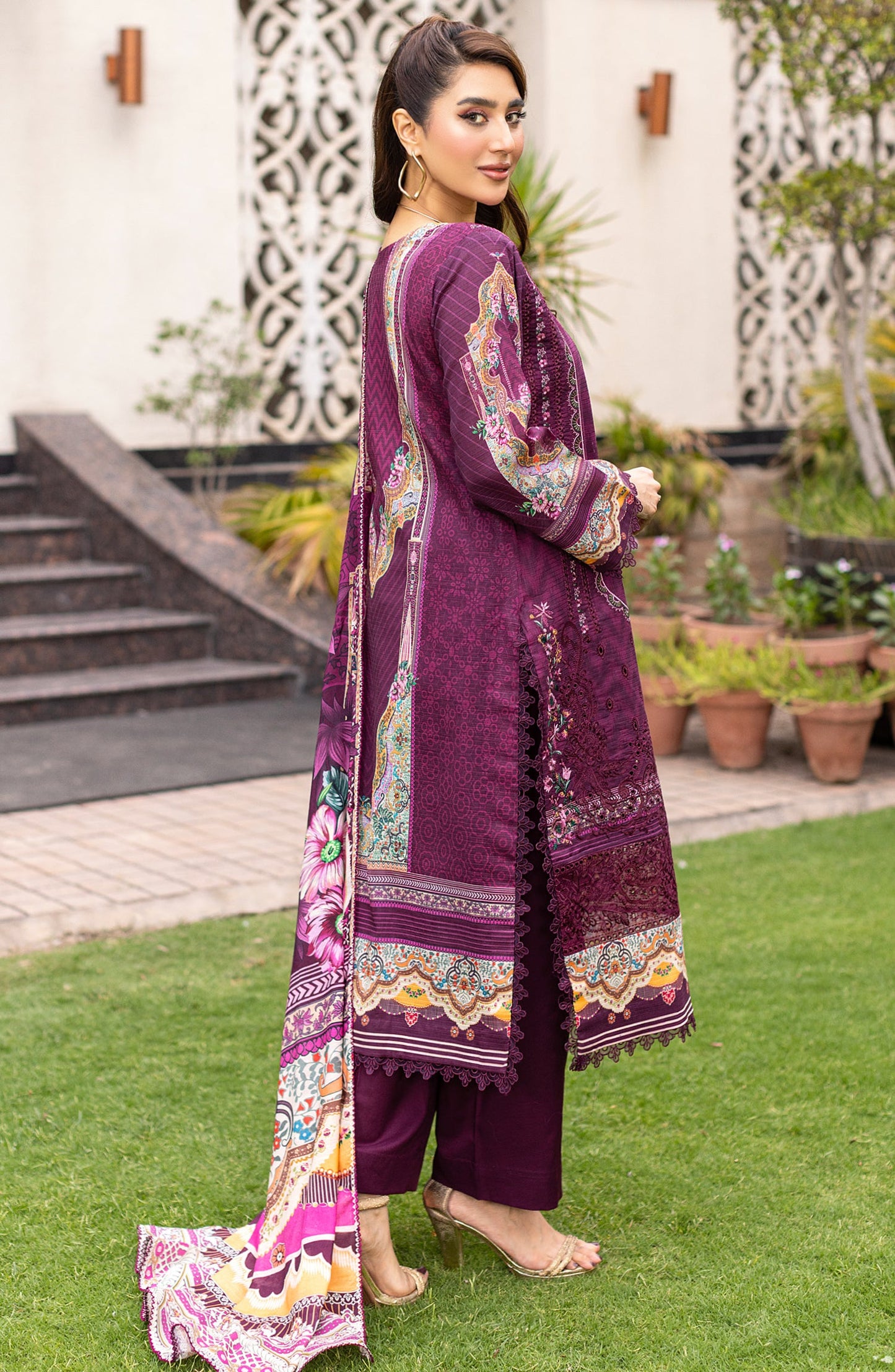 Sub Rang by Embroidered Lawn Unstitched 3 Piece Suit - DP-2825 - AK26SUBR - Purple - Summer Collection
