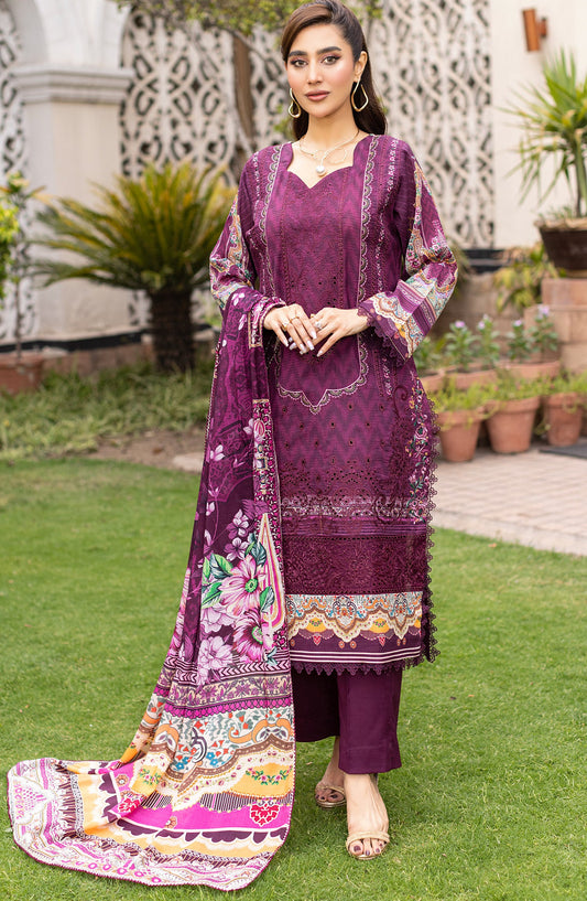 Sub Rang by Embroidered Lawn Unstitched 3 Piece Suit - DP-2825 - AK26SUBR - Purple - Summer Collection