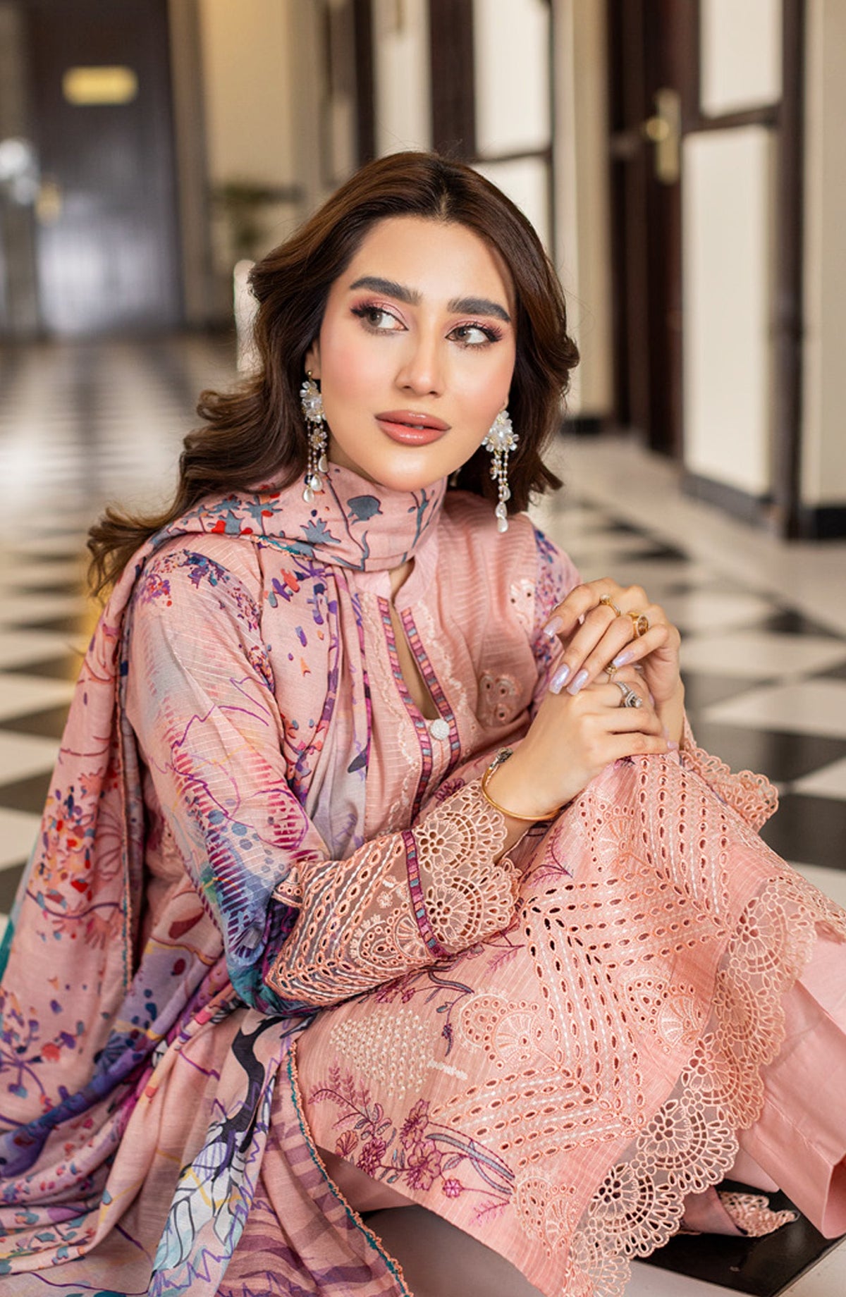 Sub Rang by Embroidered Lawn Unstitched 3 Piece Suit - DP-2823 - AK26SUBR - Pink - Summer Collection