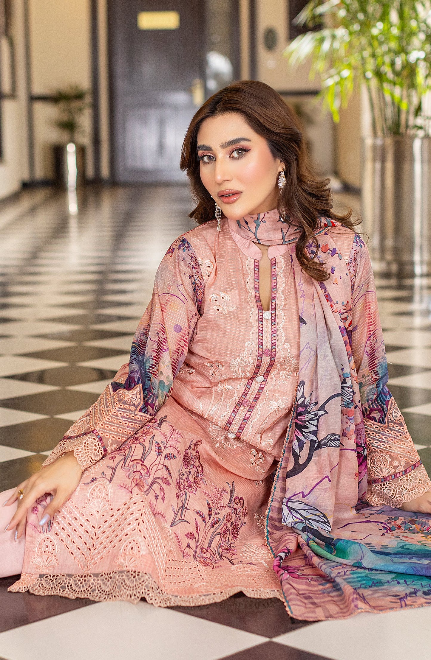 Sub Rang by Al Karim Embroidered Lawn Unstitched 3 Piece Suit - DP-2823 - AK26SUBR - Pink - Summer Collection