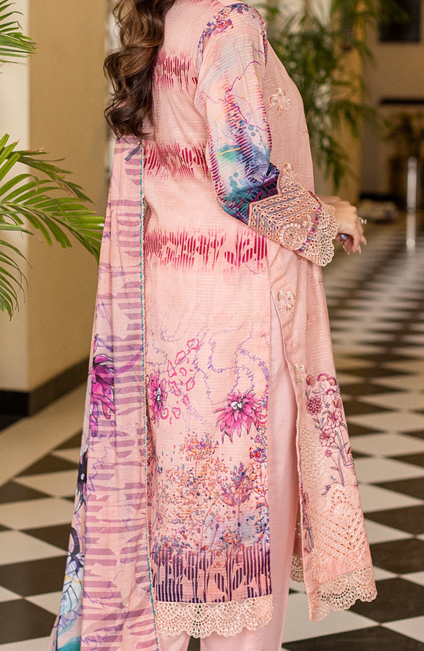 Sub Rang by Al Karim Embroidered Lawn Unstitched 3 Piece Suit - DP-2823 - AK26SUBR - Pink - Summer Collection