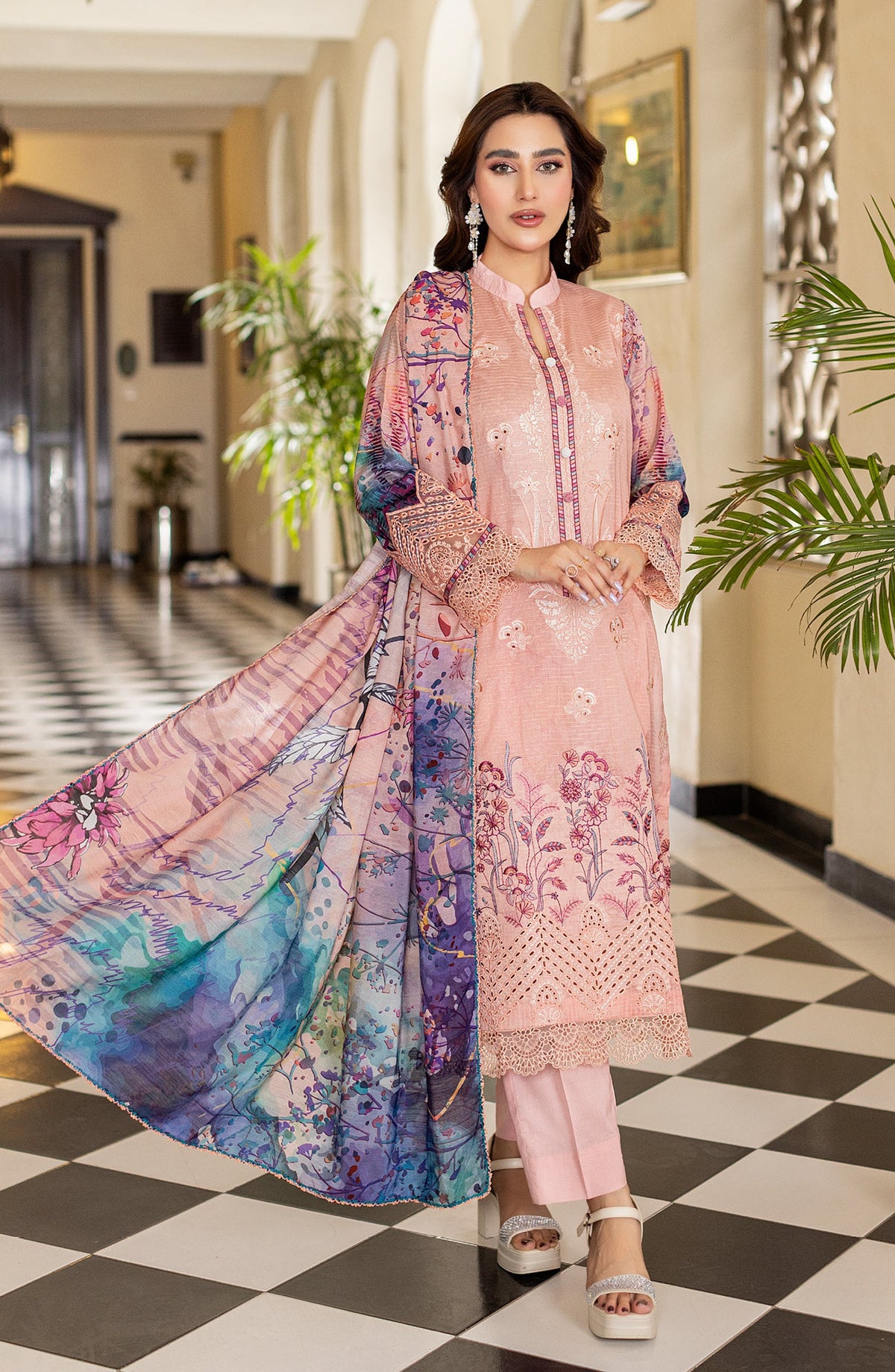 Sub Rang by Embroidered Lawn Unstitched 3 Piece Suit - DP-2823 - AK26SUBR - Pink - Summer Collection