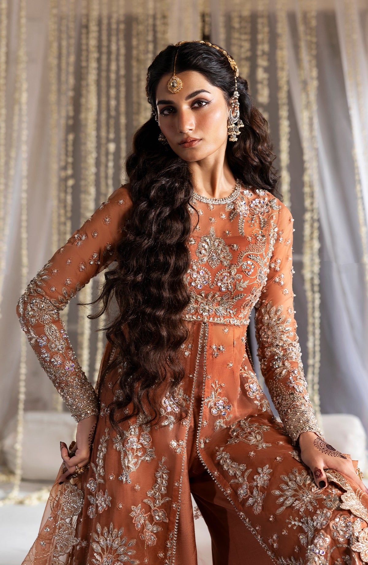 Sultaniya by Akbar Aslam Luxury Embroidered Organza Unstitched 3 Piece Suit - Meherun - AKA25SULT - Peach - Formals Collection