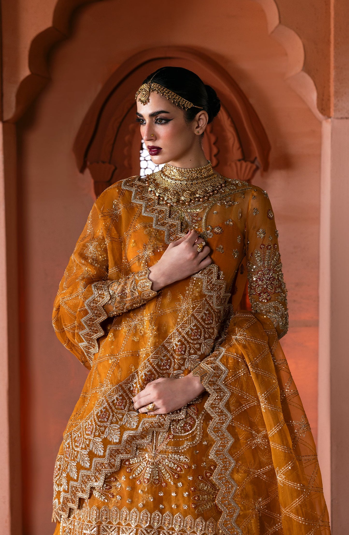 Sultaniya by Akbar Aslam Luxury Embroidered Organza Unstitched 3 Piece Suit - Zareen - AKA25SULT - Orange - Formals Collection