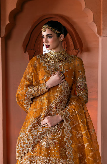 Sultaniya by Akbar Aslam Luxury Embroidered Organza Unstitched 3 Piece Suit - Zareen - AKA25SULT - Orange - Formals Collection