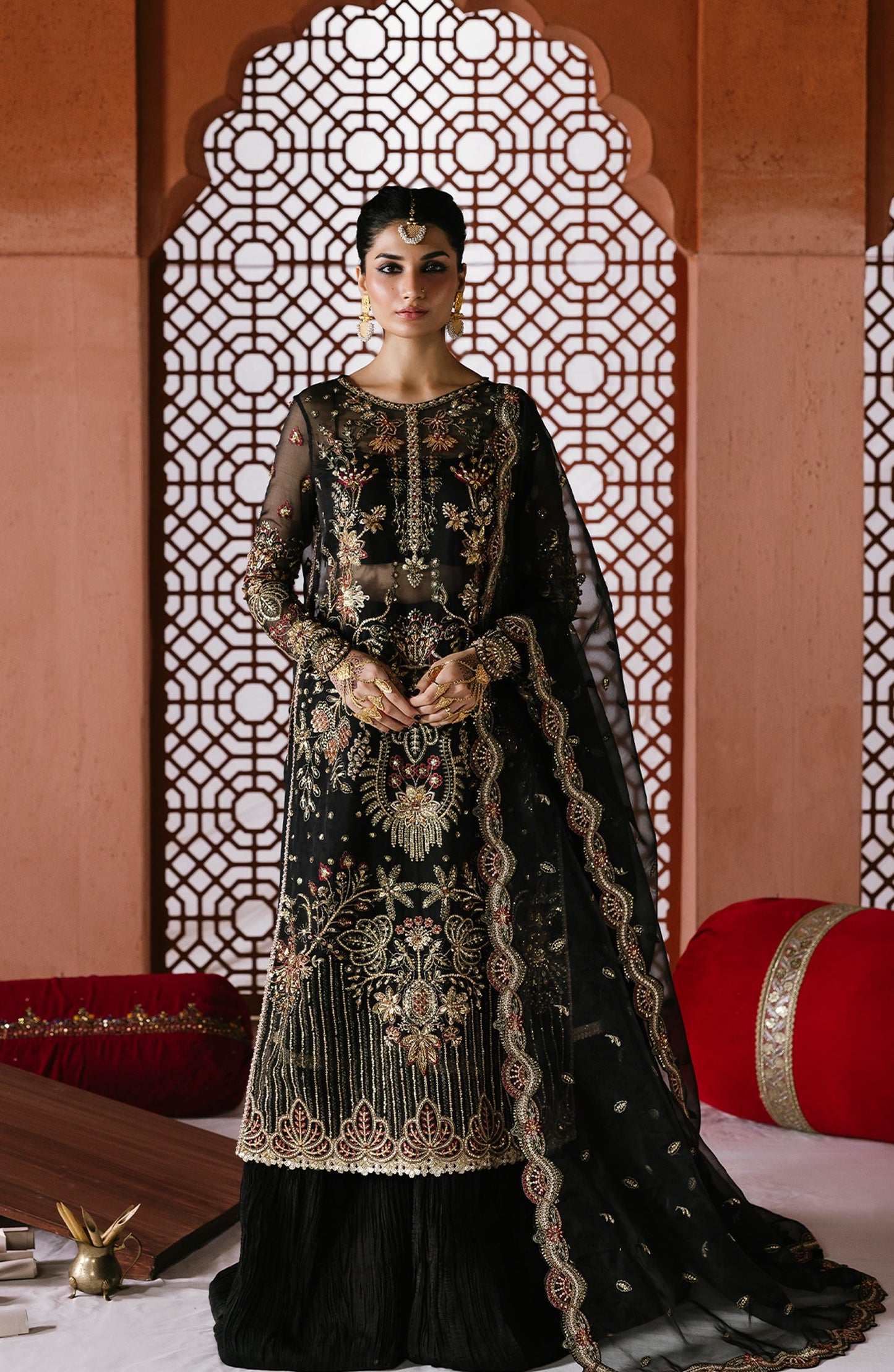 Sultaniya by Akbar Aslam Luxury Embroidered Organza Unstitched 3 Piece Suit - Mehtab - AKA25SULT - Black - Formals Collection