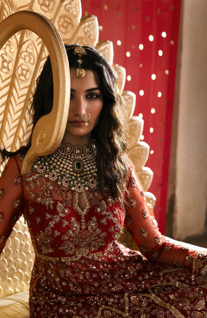 Sultaniya by Akbar Aslam Luxury Embroidered Net Unstitched 3 Piece Suit - Marjaan - AKA25SULT - Orange - Formals Collection