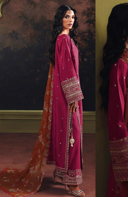 Suroor by Ramsha Luxury Embroidered Raw Silk Unstitched 3 Piece Suit - SR-101 Gulaal - RM26SR - Pink - Formal Collection