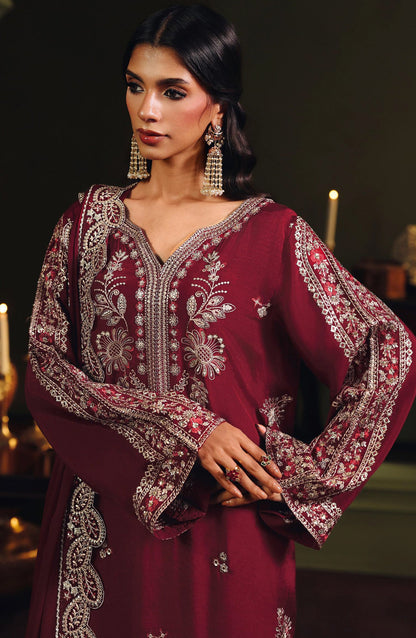 Suroor by Ramsha Luxury Embroidered Raw Silk Unstitched 3 Piece Suit - SR-103 Laal - RM26SR - Red - Formal Collection