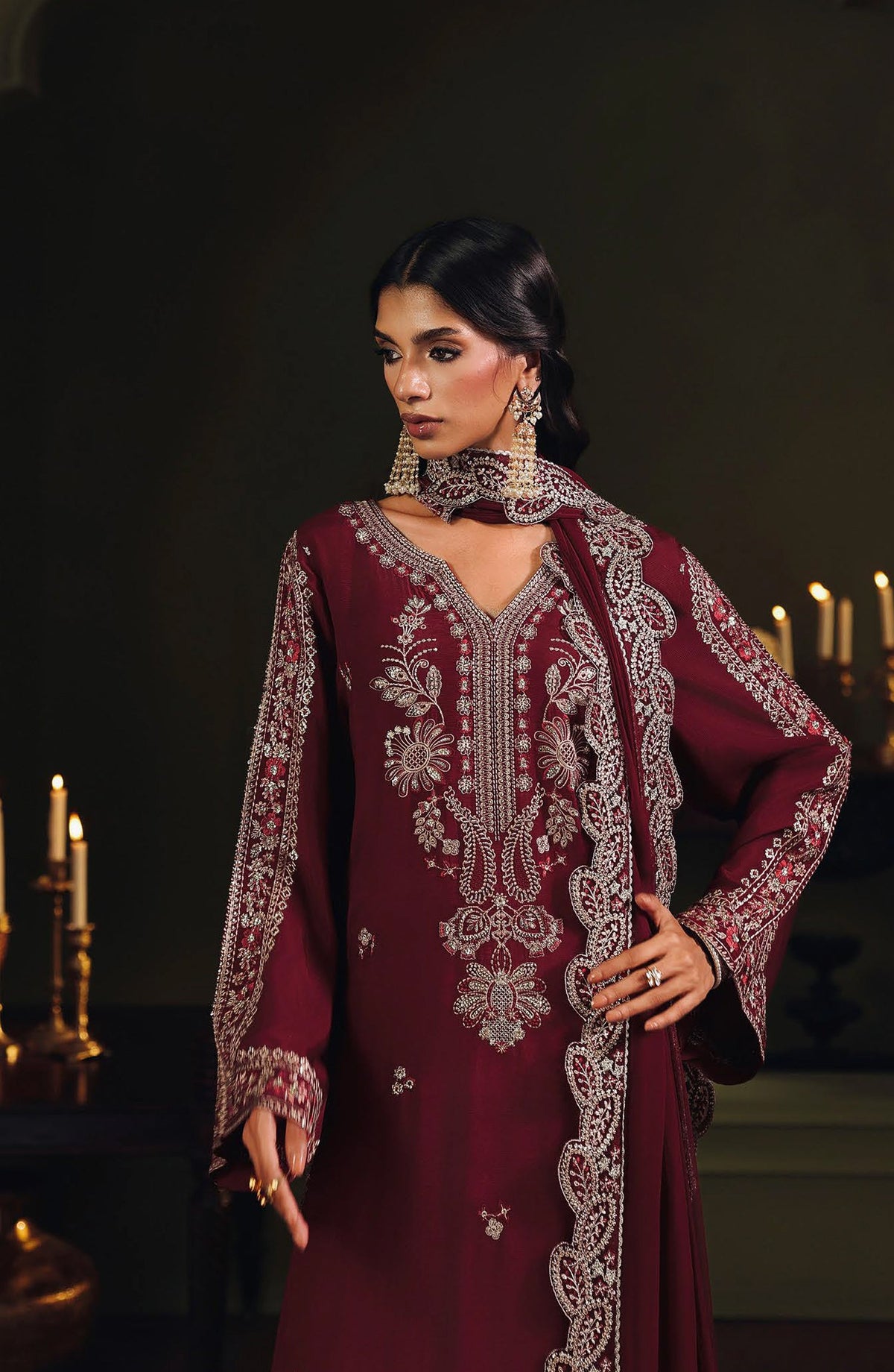 Suroor by Ramsha Luxury Embroidered Raw Silk Unstitched 3 Piece Suit - SR-103 Laal - RM26SR - Red - Formal Collection