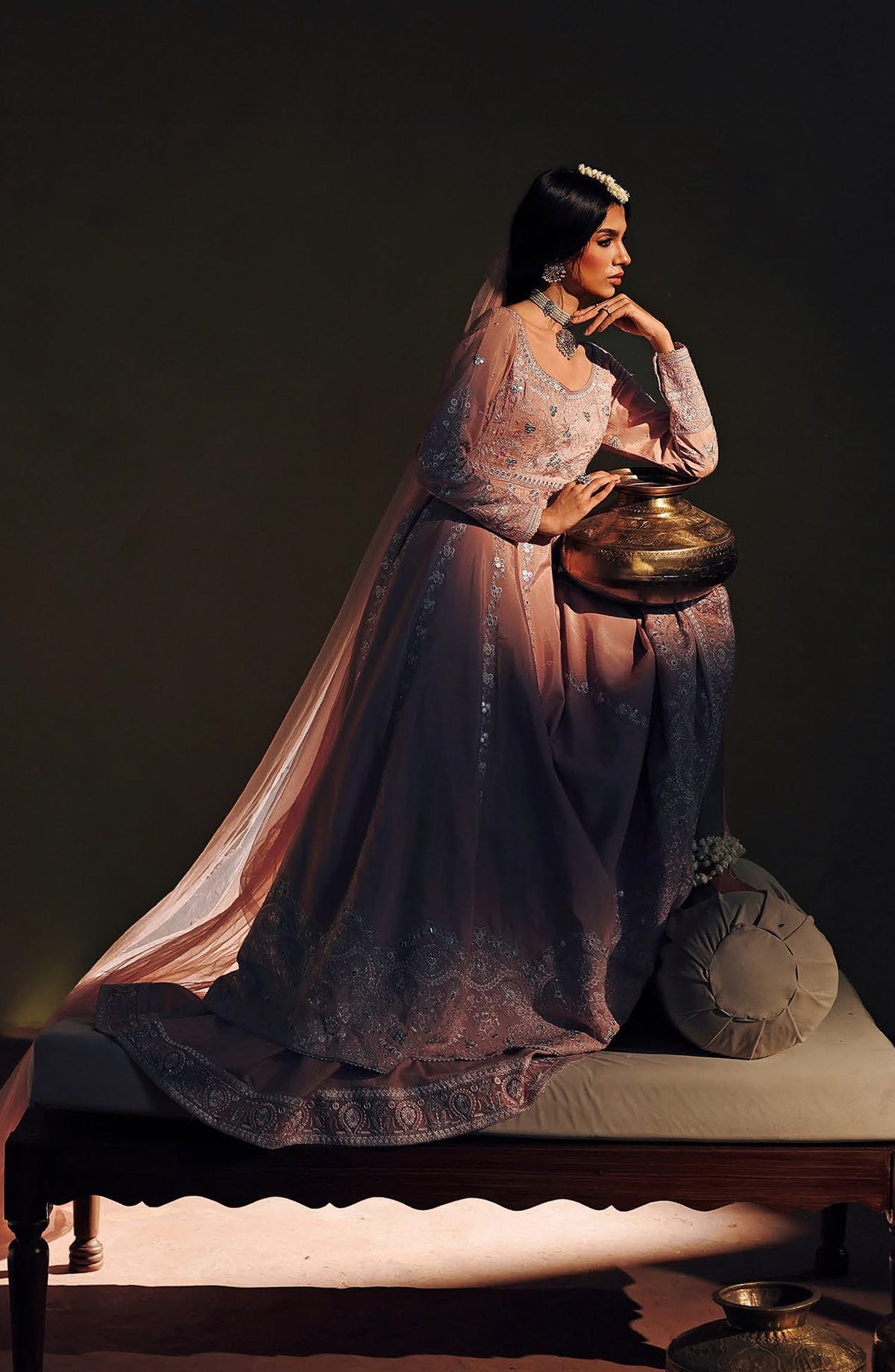 Suroor by Ramsha Luxury Embroidered Raw Silk Unstitched 3 Piece Suit - SR-104 Nazakat - RM26SR - Pink - Formal Collection
