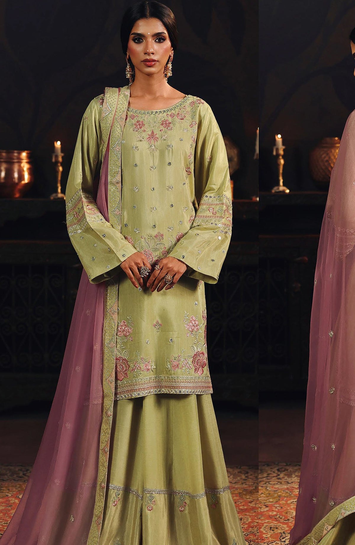 Suroor by Ramsha Luxury Embroidered Raw Silk Unstitched 3 Piece Suit - SR-105 Chambeli - RM26SR - Green - Formal Collection