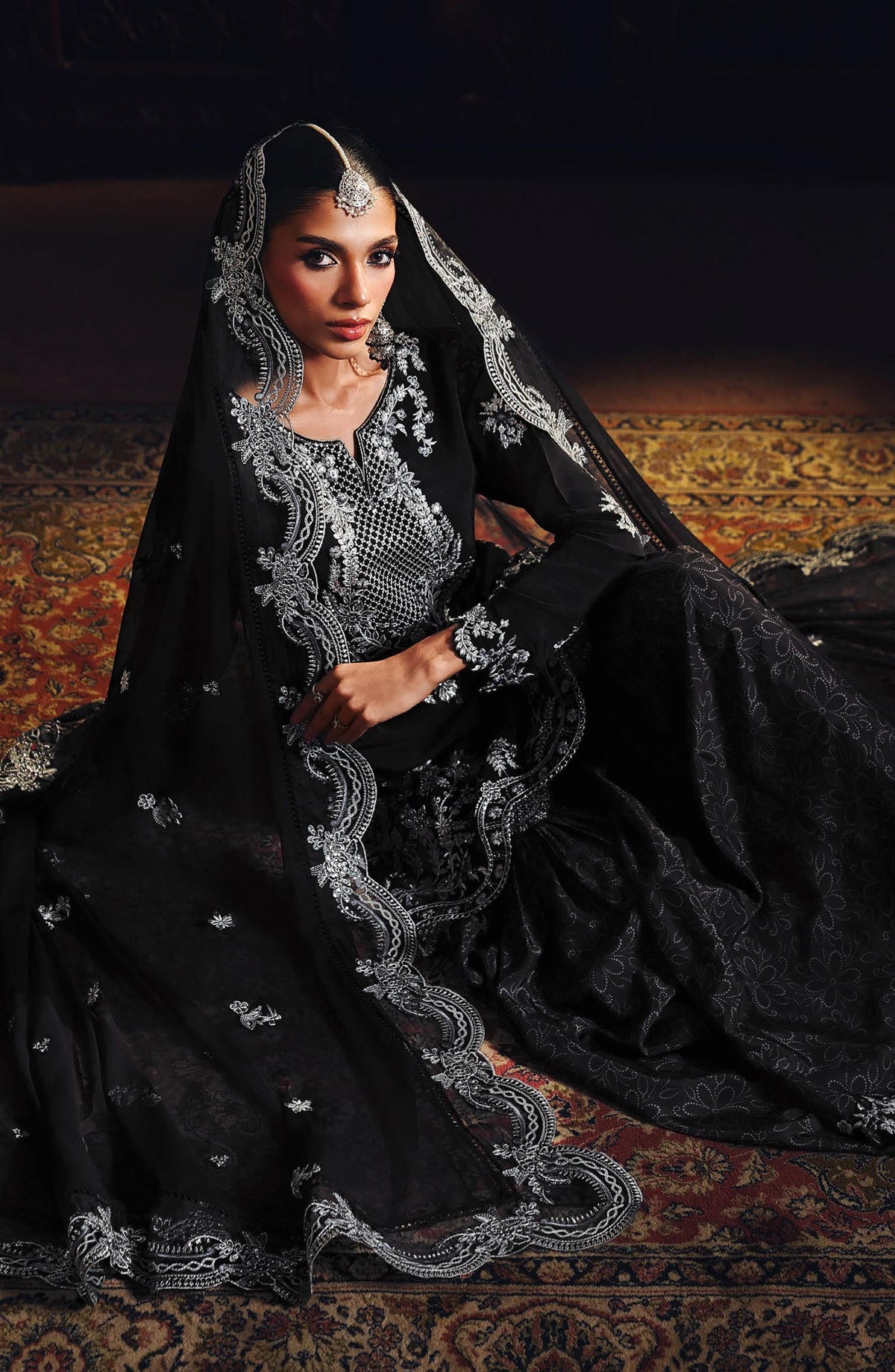 Suroor by Ramsha Luxury Embroidered Raw Silk Unstitched 3 Piece Suit - SR-106 Noor-e-Shab - RM26SR - Black - Formal Collection