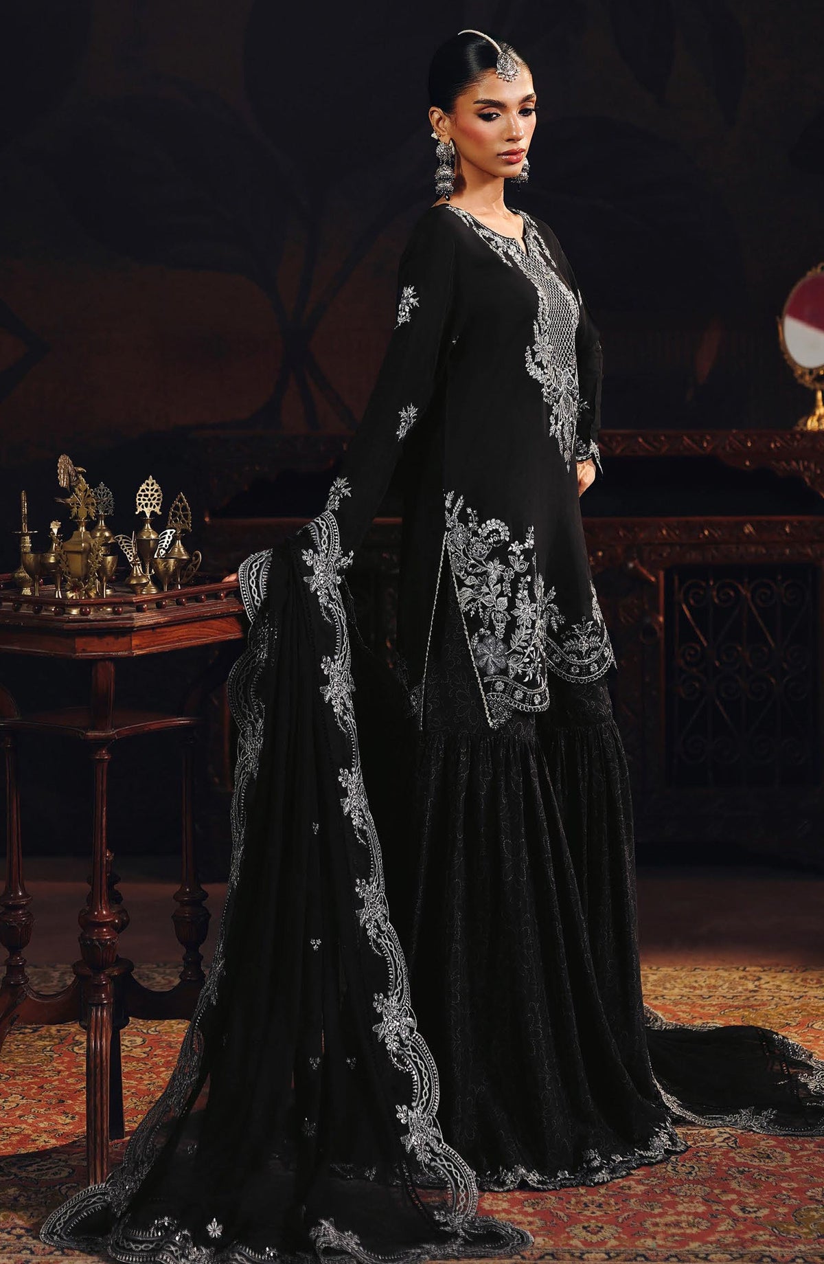 Suroor by Ramsha Luxury Embroidered Raw Silk Unstitched 3 Piece Suit - SR-106 Noor-e-Shab - RM26SR - Black - Formal Collection